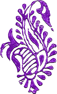 Jayjiva swan device, a violet lino-cut print
